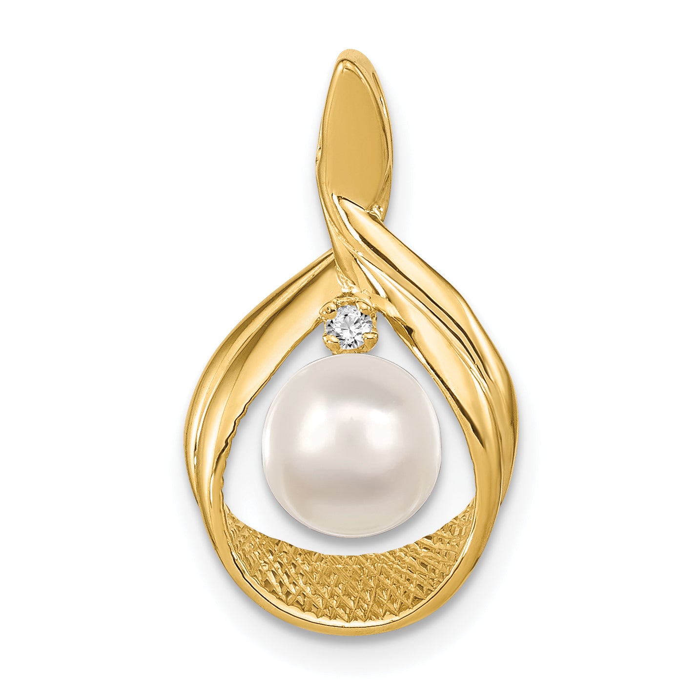 14k 7-8mm Near Round White Freshwater Cultured Pearl and AAA Diamond Pendant