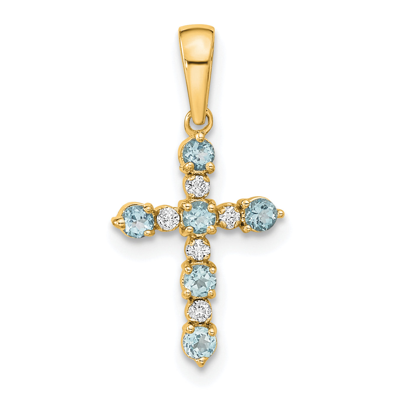 14k Aquamarine and Diamond Cross Pendant
