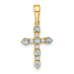 14k Aquamarine and Diamond Cross Pendant