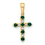14k Lab Created Emerald and Diamond Cross Pendant