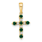 14k Lab Created Emerald and Diamond Cross Pendant
