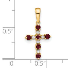 14k Lab Created Ruby and Diamond Cross Pendant