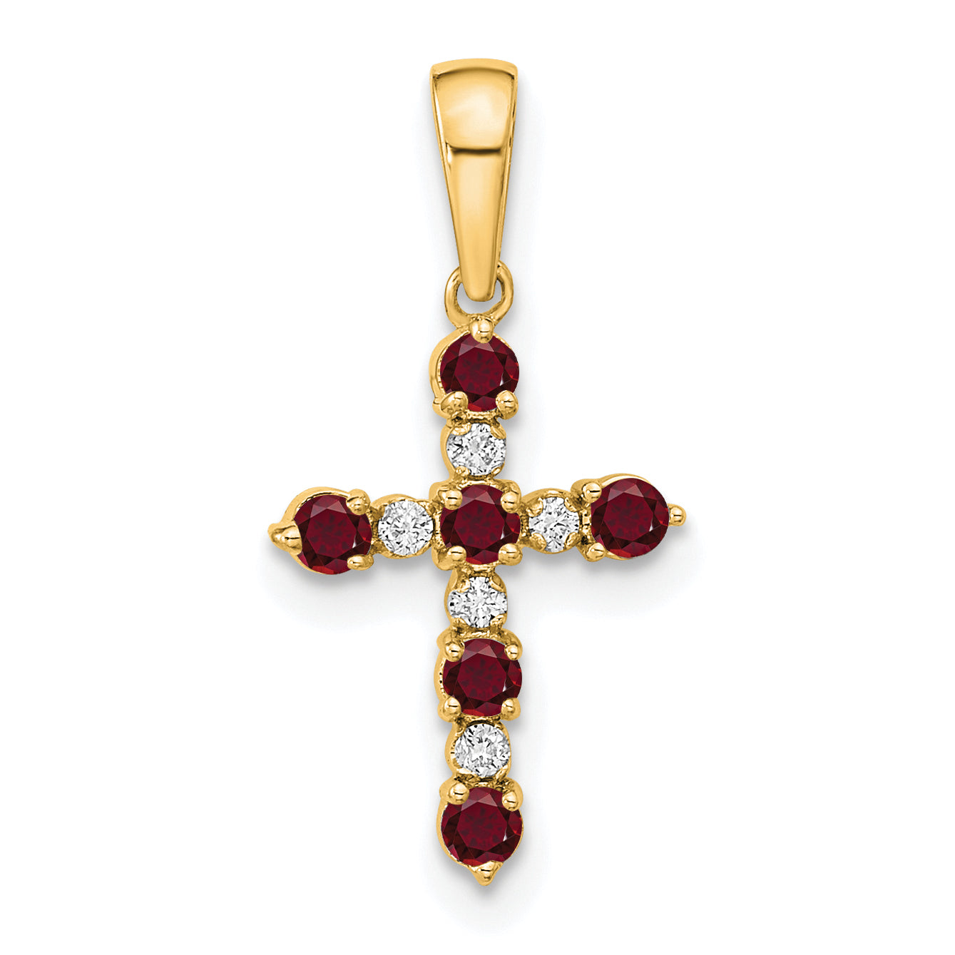 14k Lab Created Ruby and Diamond Cross Pendant