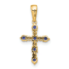 14k Lab Created Sapphire and Diamond Cross Pendant