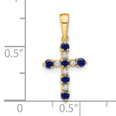 14k Lab Created Sapphire and Diamond Cross Pendant