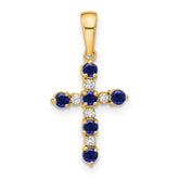 14k Lab Created Sapphire and Diamond Cross Pendant
