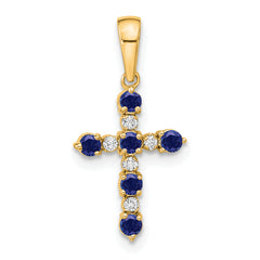 14k Lab Created Sapphire and Diamond Cross Pendant