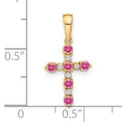 14k Pink Tourmaline and Diamond Cross Pendant