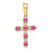 14k Pink Tourmaline and Diamond Cross Pendant