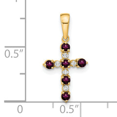 14k Rhodolite Garnet and Diamond Cross Pendant