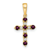 14k Rhodolite Garnet and Diamond Cross Pendant
