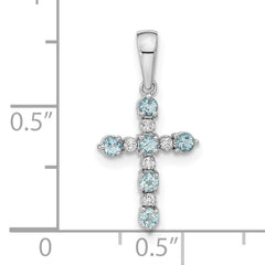 14k White Gold Aquamarine and Diamond Cross Pendant