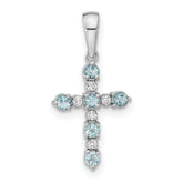 14k White Gold Aquamarine and Diamond Cross Pendant