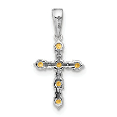 14k White Gold Citrine and Diamond Cross Pendant