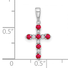 14k White Gold Lab Created Ruby and Diamond Cross Pendant