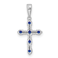 14k White Gold Lab Created Sapphire and Diamond Cross Pendant