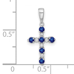 14k White Gold Lab Created Sapphire and Diamond Cross Pendant