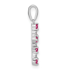 14k White Gold Pink Tourmaline and Diamond Cross Pendant