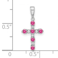 14k White Gold Pink Tourmaline and Diamond Cross Pendant