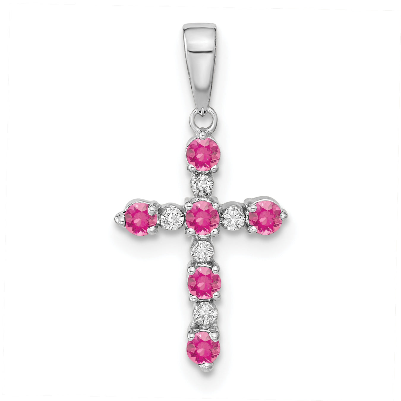14k White Gold Pink Tourmaline and Diamond Cross Pendant