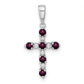 14k White Gold Rhodolite Garnet and Diamond Cross Pendant