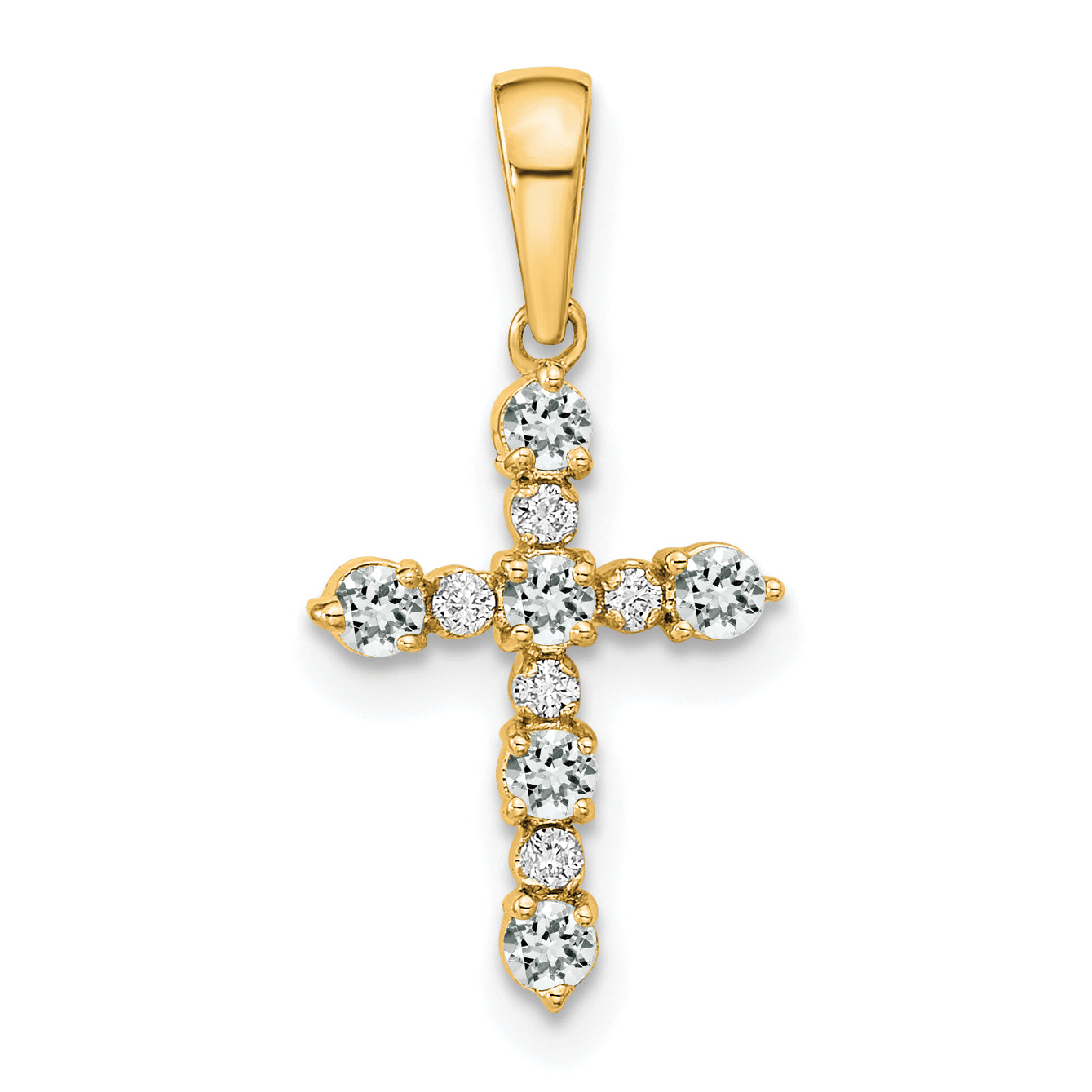 14k White Topaz and Diamond Cross Pendant