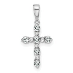14k White Gold White Topaz and Diamond Cross Pendant
