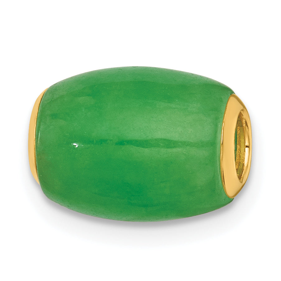 14K Polished Jade Oval Barrel Bead Chain Slide Pendant