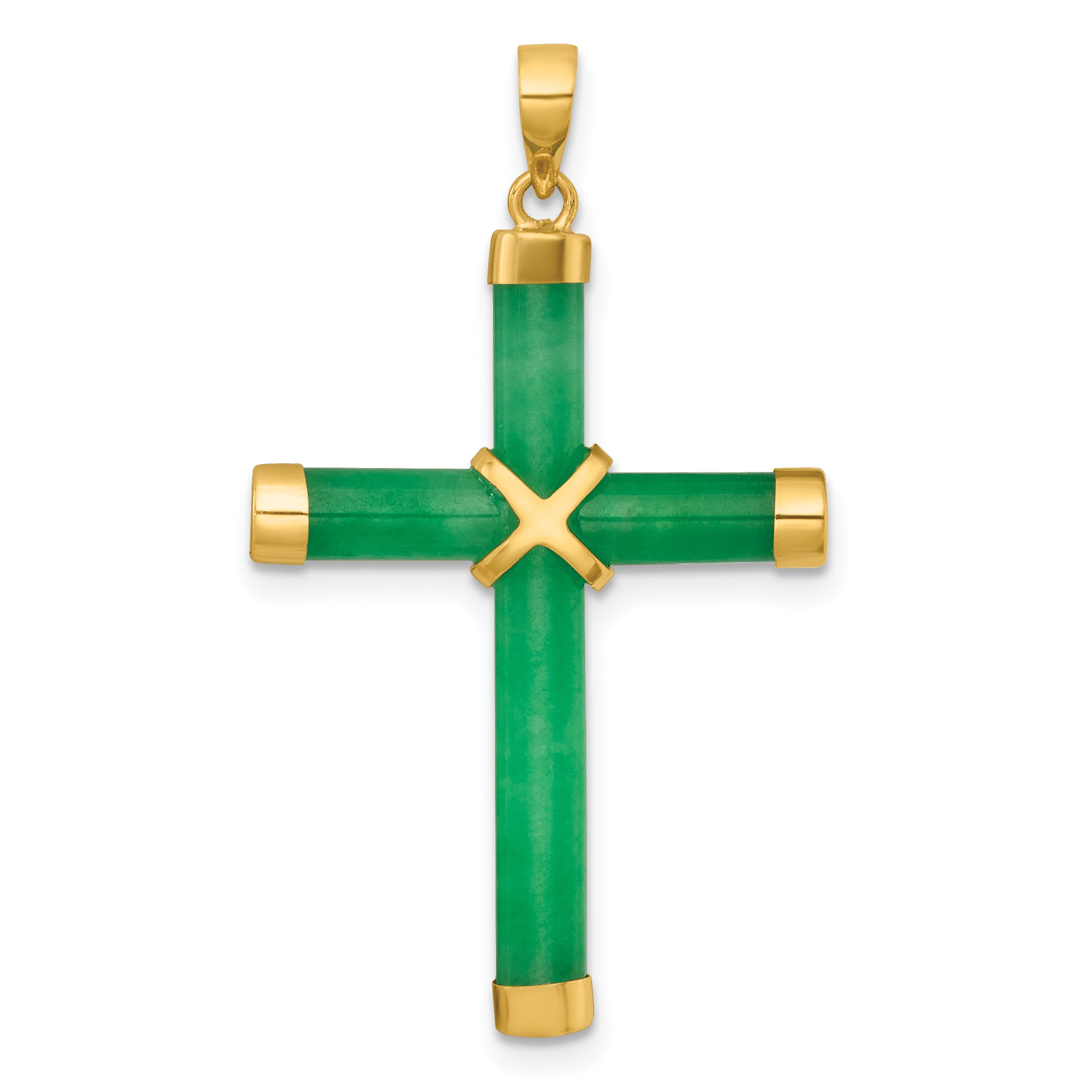 14K Polished Jade -X- Cross Pendant