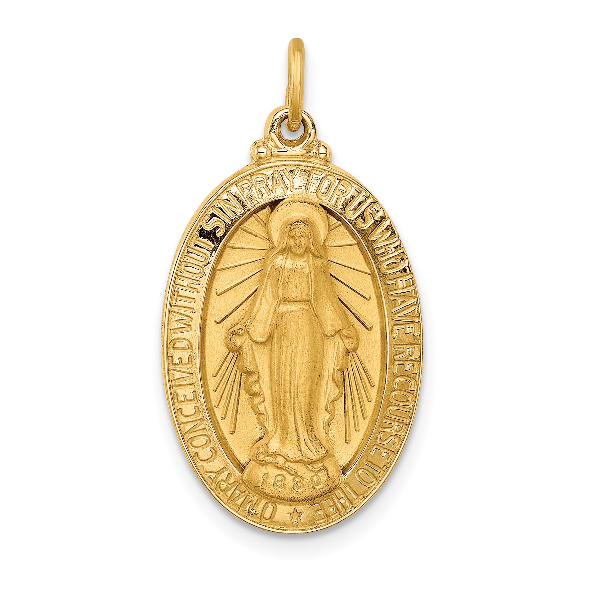 14k Solid Polished/Satin Medium Oval Miraculous Medal