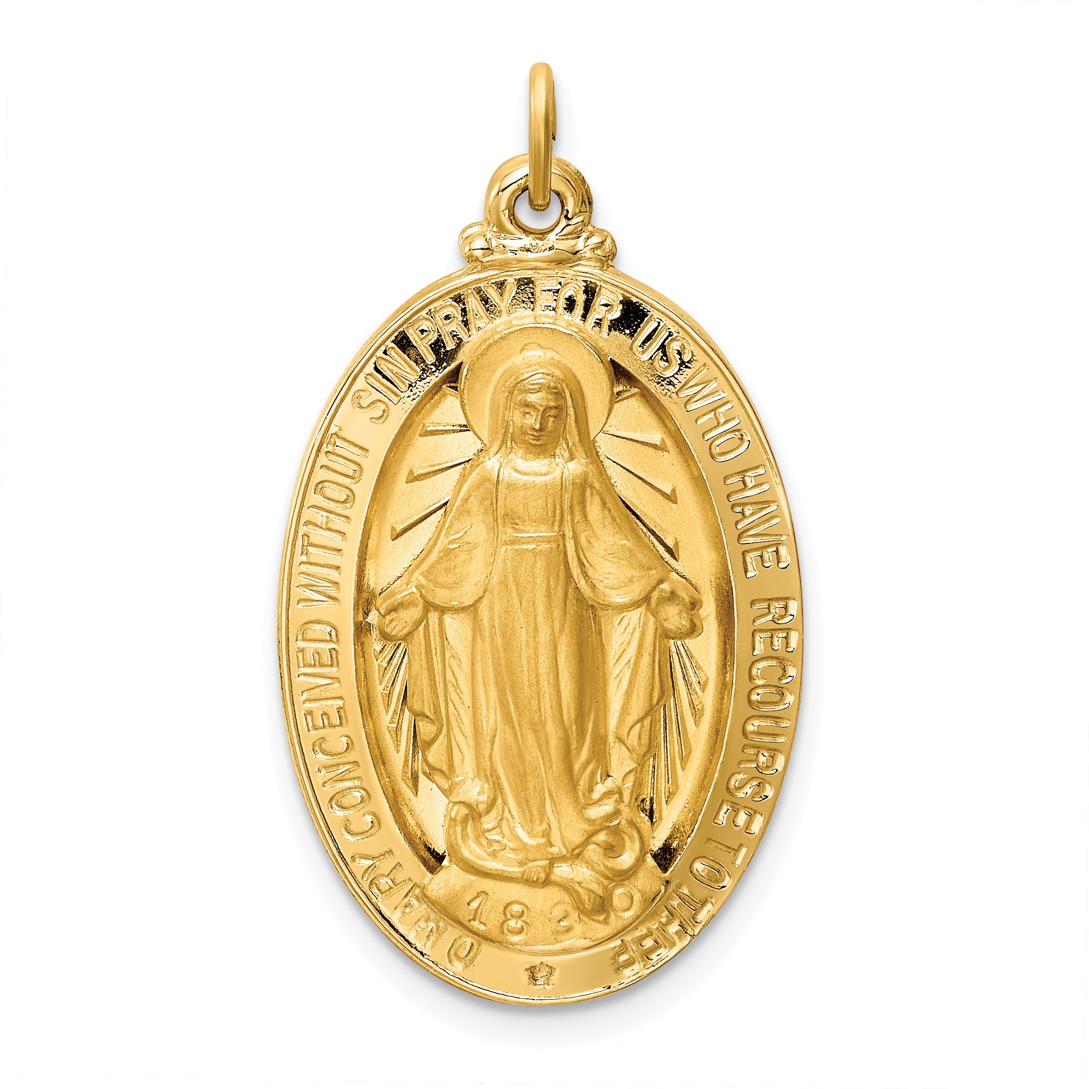 14k Solid Polished/Satin Large Oval Miraculous Medal
