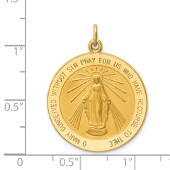 14K Gold Polished/Satin Round Miraculous Medal Pendant, 30mm x 24mm