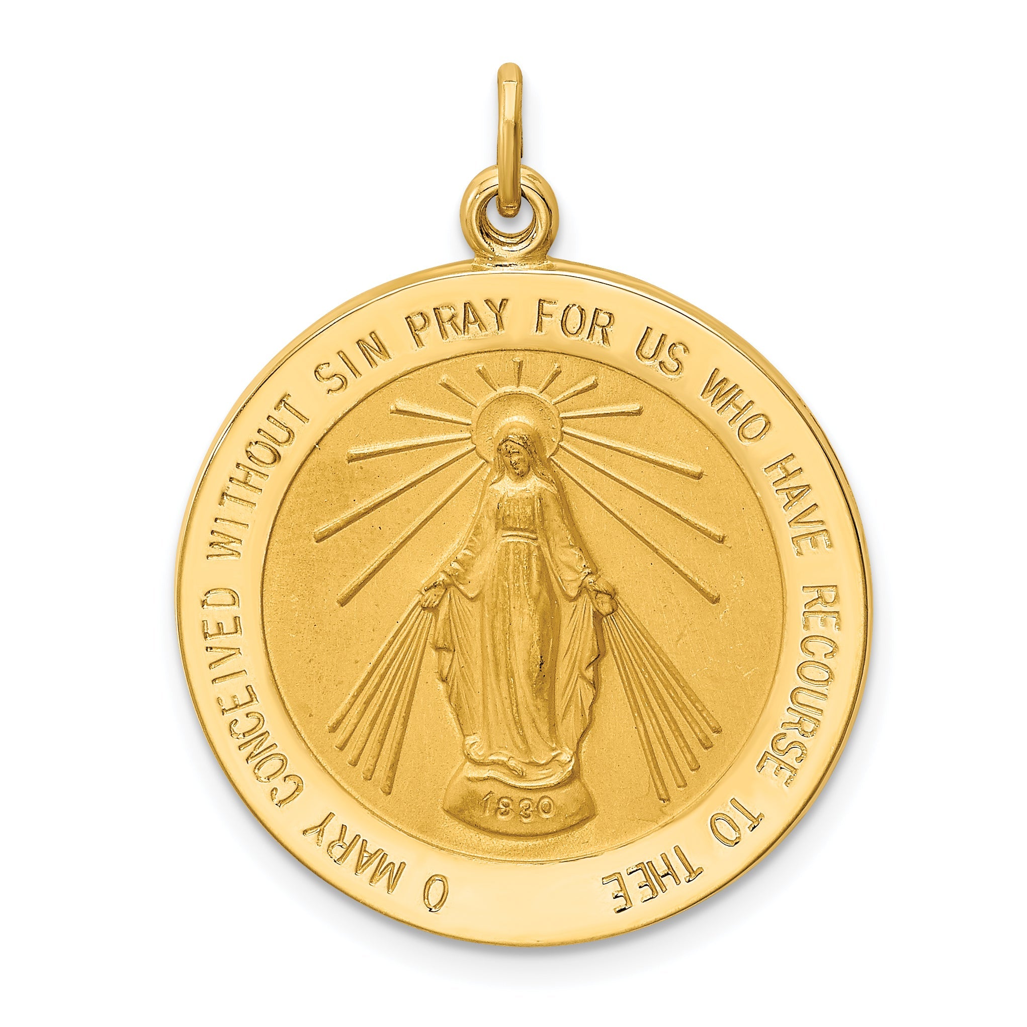 14k Solid Polished/Satin Round Miraculous Medal