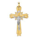 14k Two-tone Polished Solid Fancy INRI Crucifix Pendant
