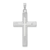 14k White Gold Polished Solid Striped Double Cross Pendant