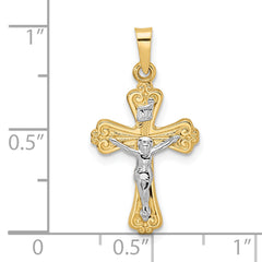 14k Two-tone Polished Solid INRI Crucifix Pendant