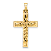 14k Polished and Twisted Hollow Cross Pendant
