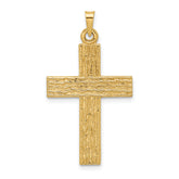 14k Polished Wood Texture Solid Cross Pendant