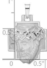 14k White Gold Polished and Satin Solid Jesus Head Pendant