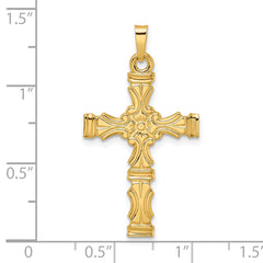14k Polished Solid Floral Center Cross Pendant