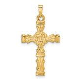 14k Polished Solid Floral Center Cross Pendant