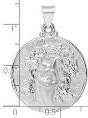 14k White Gold Polished and Satin Hollow Jesus Face Disc Pendant