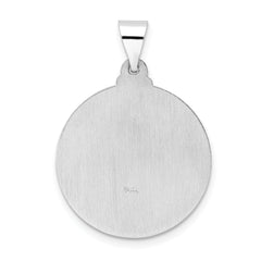 14k White Gold Polished and Satin Hollow Jesus Face Disc Pendant