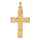 14k Polished and Textured Solid Floral Cross Pendant