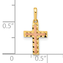14K Two-tone Diamond Cut Cross Pendant