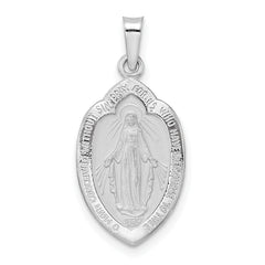 14k White Gold Polished and Satin Solid Miraculous Medal Pendant