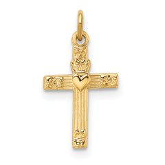 14k Polished Solid Heart Cross Pendant
