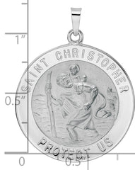 14k White Gold Polished Saint Christopher Solid Medal Pendant