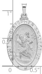 14k White Gold Polished Oval Solid Saint Christopher Medal Pendant