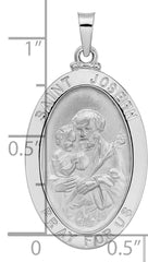 14k White Gold Polished Saint Joseph Oval Solid Medal Pendant